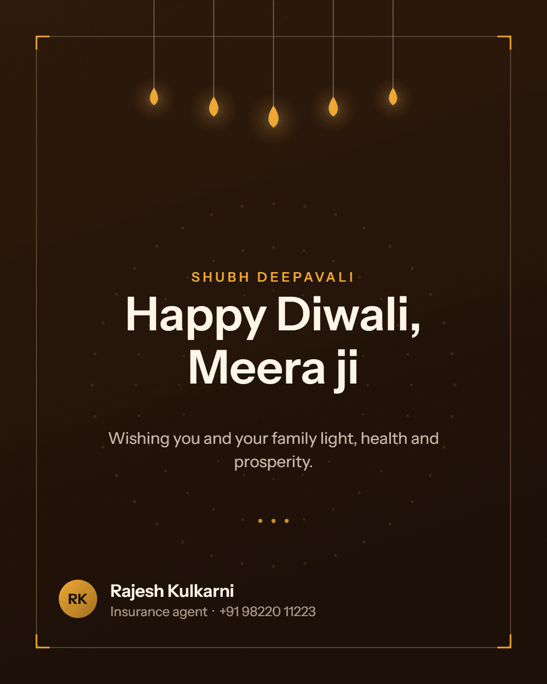 A Diwali card addressed to a client by name